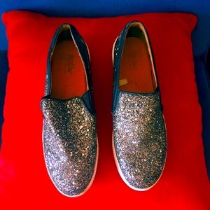 Platform Slip on sneakers with Glitter & Black trim